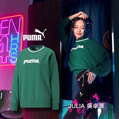 Puma 長袖上衣 Team Mock Neck Sweatshirt 女款 草地綠 白 落肩 吳卓源著用款 53838137