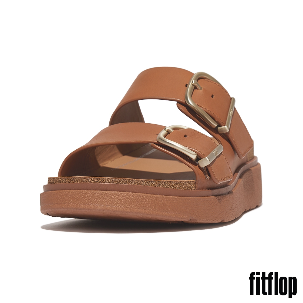 【FitFlop】GEN-FF 金屬扣環調整式皮革雙帶涼鞋-女(駝色)