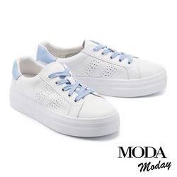 休閒鞋 MODA MODAY 經典日常綁帶沖孔牛皮厚底休閒鞋－藍