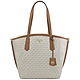 MICHAEL KORS JANE 皮革邊飾帆布肩背托特包(白咖) product thumbnail 1