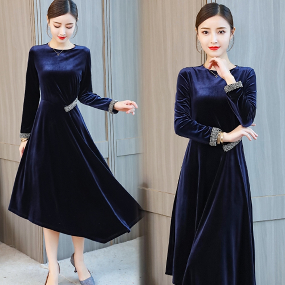 【韓國K.W.】加絨保暖氣質優雅洋裝