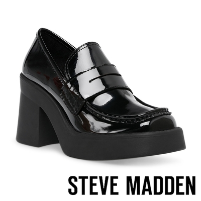 STEVE MADDEN-UTMOST 漆皮防水台粗跟樂福鞋-黑色