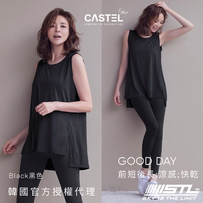 STL yoga 韓國瑜伽 Good Day 女 運動機能 無袖 上衣 長版 背心 Castel／寬鬆 大尺碼／快乾 吸濕／Black黑色