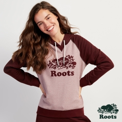 Roots女裝-荒野景緻系列 星空海狸刷毛連帽上衣-紅色