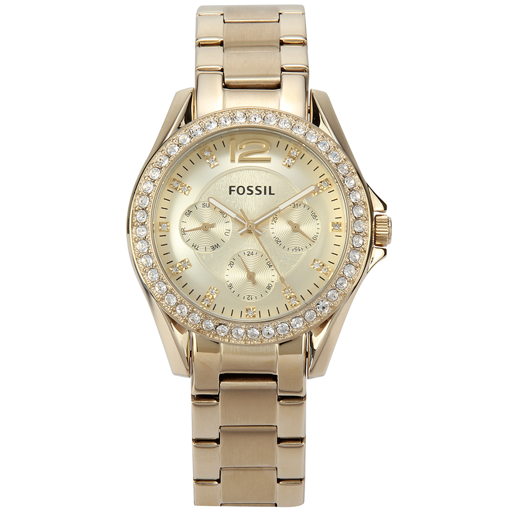 FOSSIL Riley 香檳金不鏽鋼三眼腕錶-(ES3203)-37mm | 男錶| Yahoo奇摩