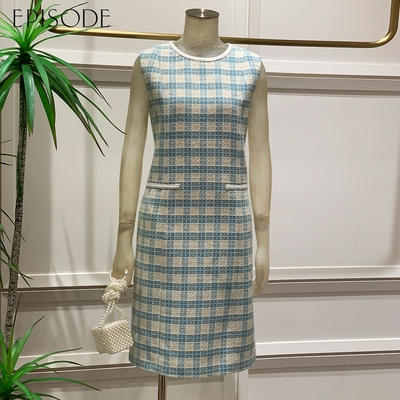 EPISODE - 優雅小香風格紋顯瘦無袖洋裝135705（藍）