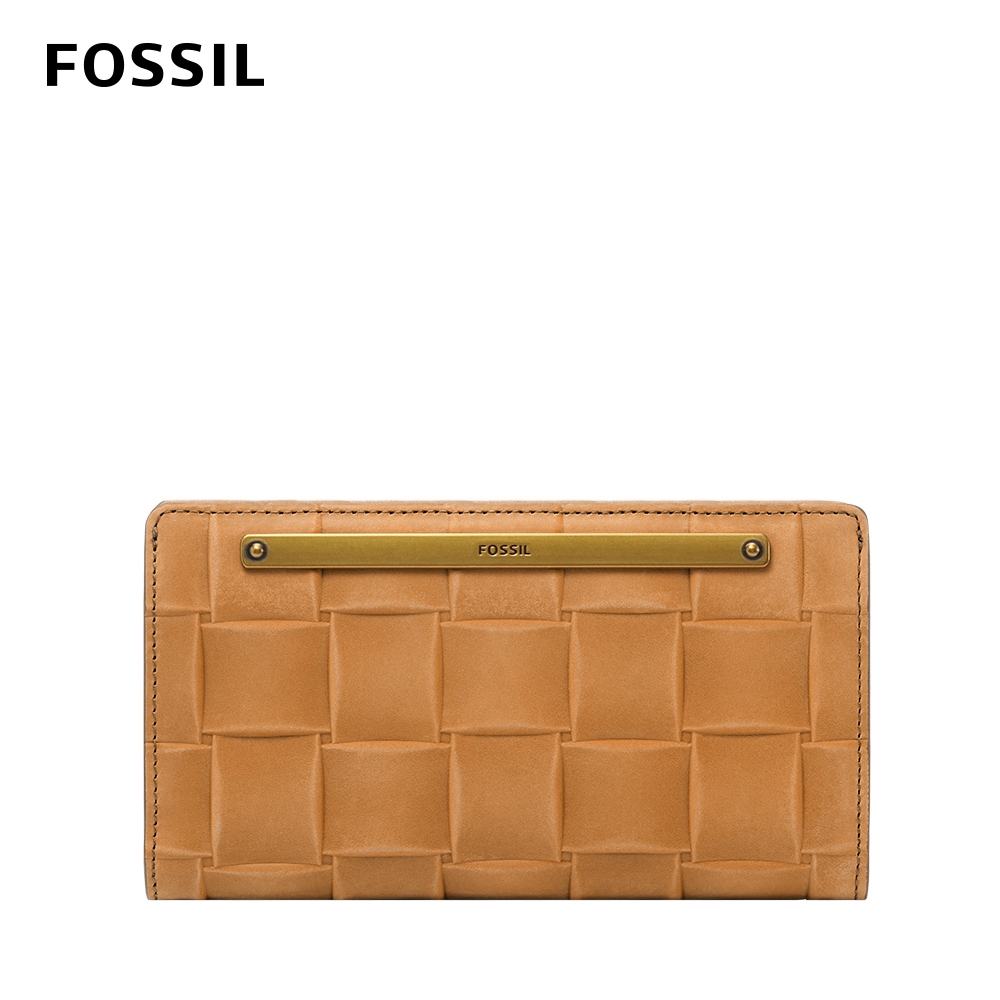 FOSSIL Liza 寬編織輕巧型真皮零錢袋長夾-棕色 SL6467231