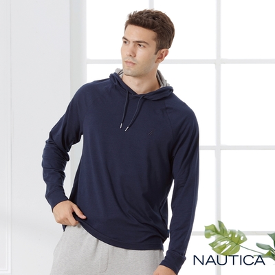 Nautica 男裝 彈性刺繡LOGO長袖帽T-深藍