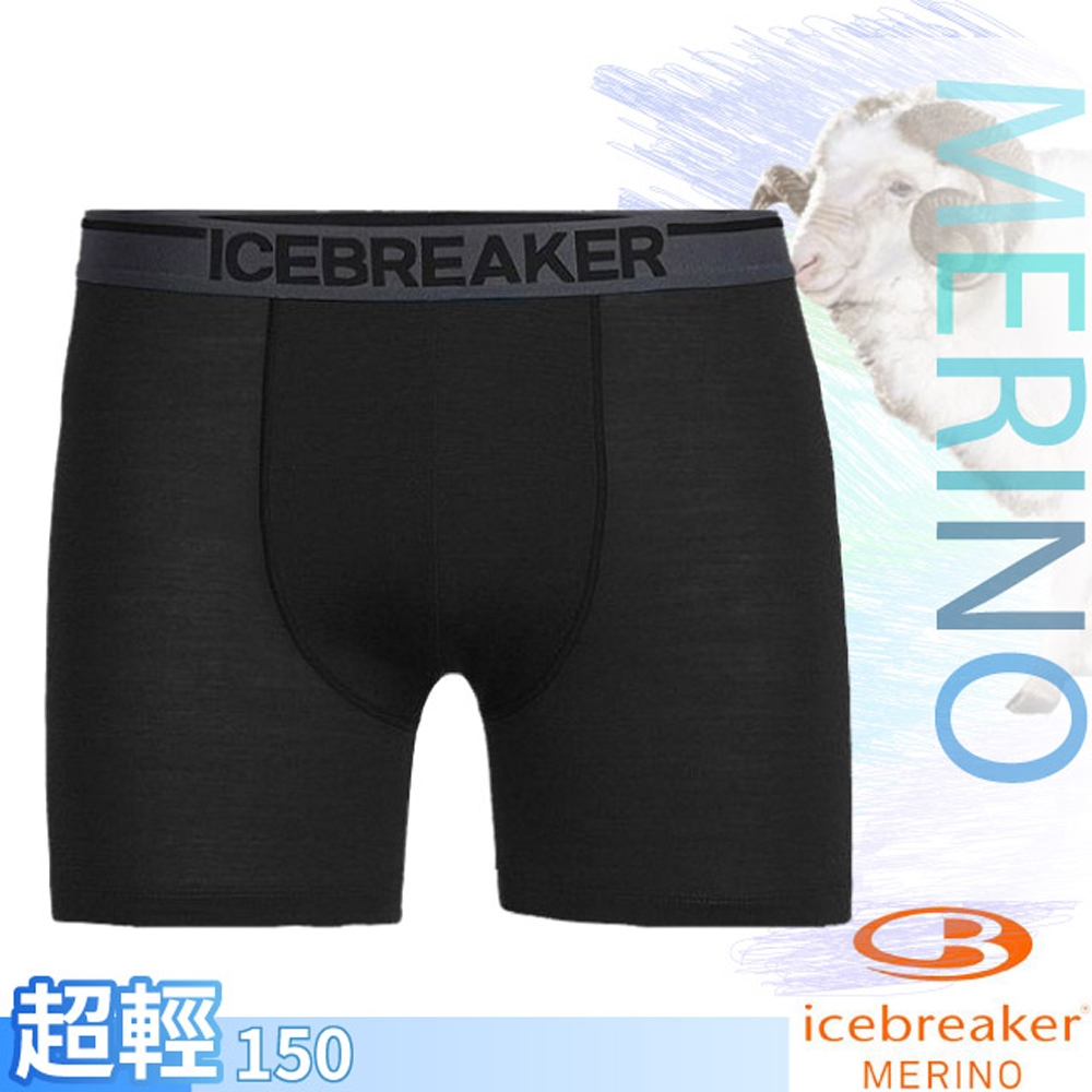 Icebreaker 男款美麗諾羊毛Anatomica 高彈性四角內褲.衛生褲_黑, 下著