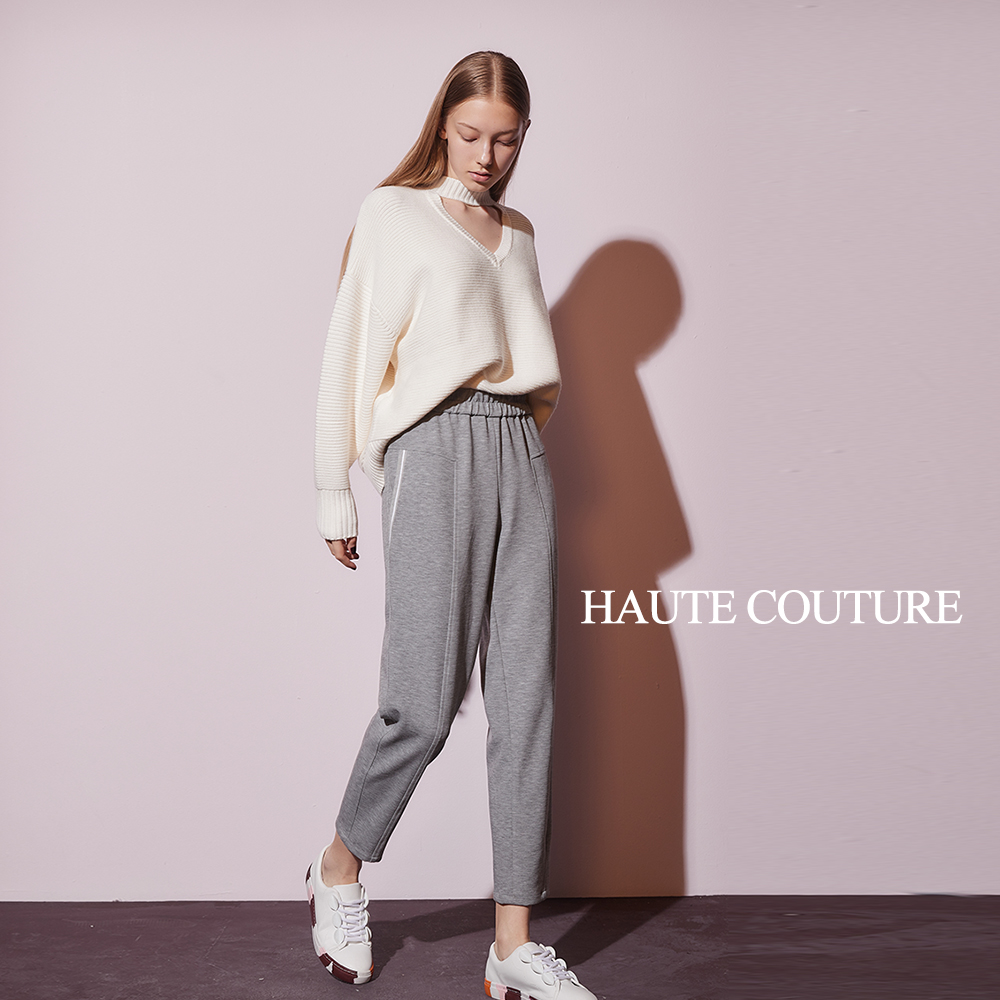 Haute Couture 高定系 時尚休閒高磅挺版造型長褲(兩色)-高冷灰