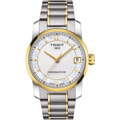 TISSOT 天梭 官方授權 T-Classic 【鈦】時尚機械女錶 迎春好禮-珍珠貝x雙色版/32mm T0872075511700