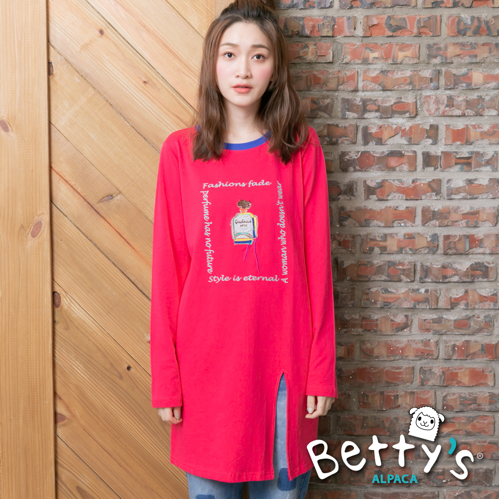 betty’s貝蒂思　香水瓶刺繡下擺開衩T-shirt(桃紅)