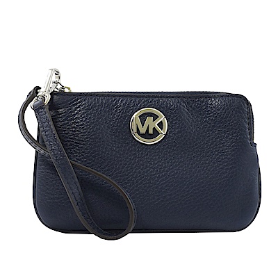 MICHAEL KORS FULTON 金屬圓LOGO牛皮經典手拿包(海軍藍)