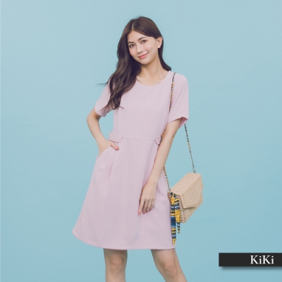 【KiKi】氣質腰間鈕扣設計顯瘦-洋裝(二色)