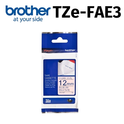 brother TZe-FAE3 原廠燙印布質標籤帶 (12mm 粉紅布藍字)