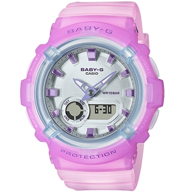 CASIO 卡西歐 BABY-G LA街頭設計 金屬光感 半透明 雙顯手錶-淺紫x粉 BGA-280-6A