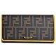 FENDI 經典FF LOGO 防刮牛皮多卡機能壓釦式長夾(黃內里/8M0298) product thumbnail 1