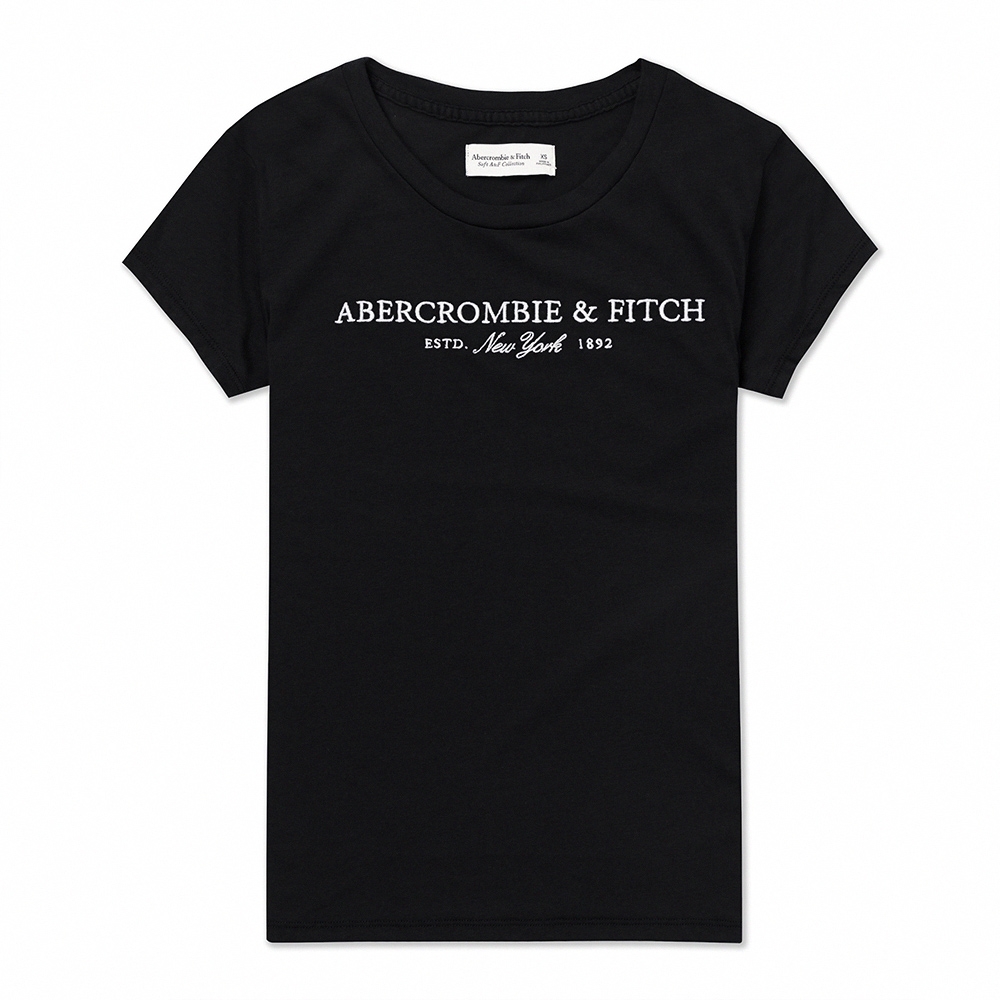 A&F 麋鹿 熱銷舒適刺繡1892文字圖案短袖T恤(女)-黑色