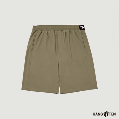 Hang Ten-男裝-恆溫多功能-REGULAR FIT冰絲涼感腰頭鬆緊機能短褲-橄欖綠