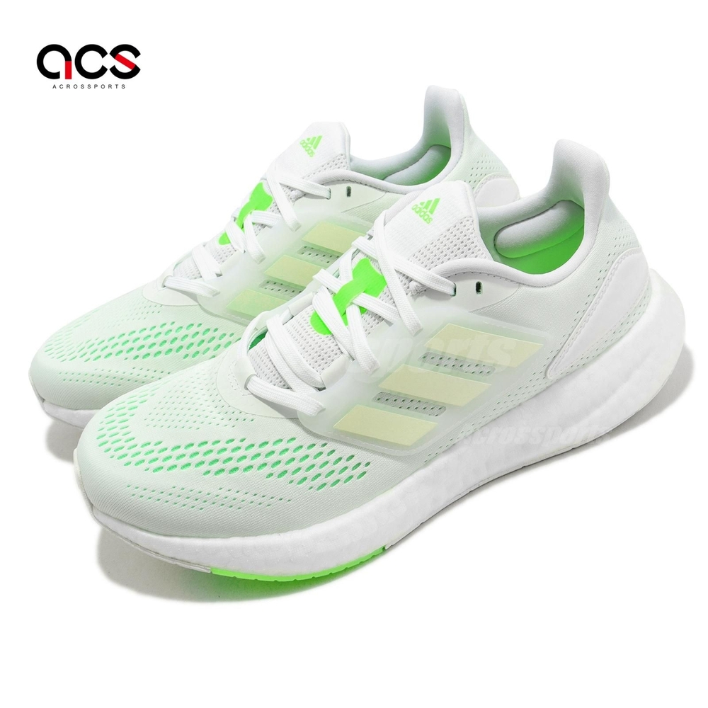 adidas 慢跑鞋 PureBoost 22 男鞋 白 螢光綠 緩震 路跑 運動鞋 馬牌輪胎底 GZ5175