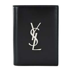 YSL 經典金屬LOGO牛皮萬用夾(黑/銀)