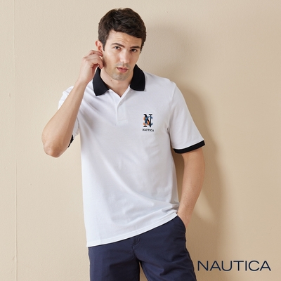 Nautica 男裝 品牌LOGO刺繡短袖POLO衫-白色