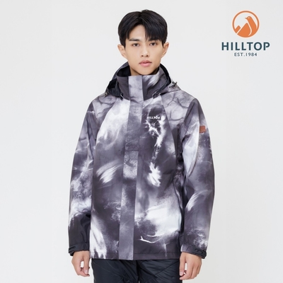 【Hilltop 山頂鳥】GORE-TEX 防水透氣 單件式可拆帽大衣外套(可銜接內件) 男款 潑墨黑｜PH22XM17ECAZ