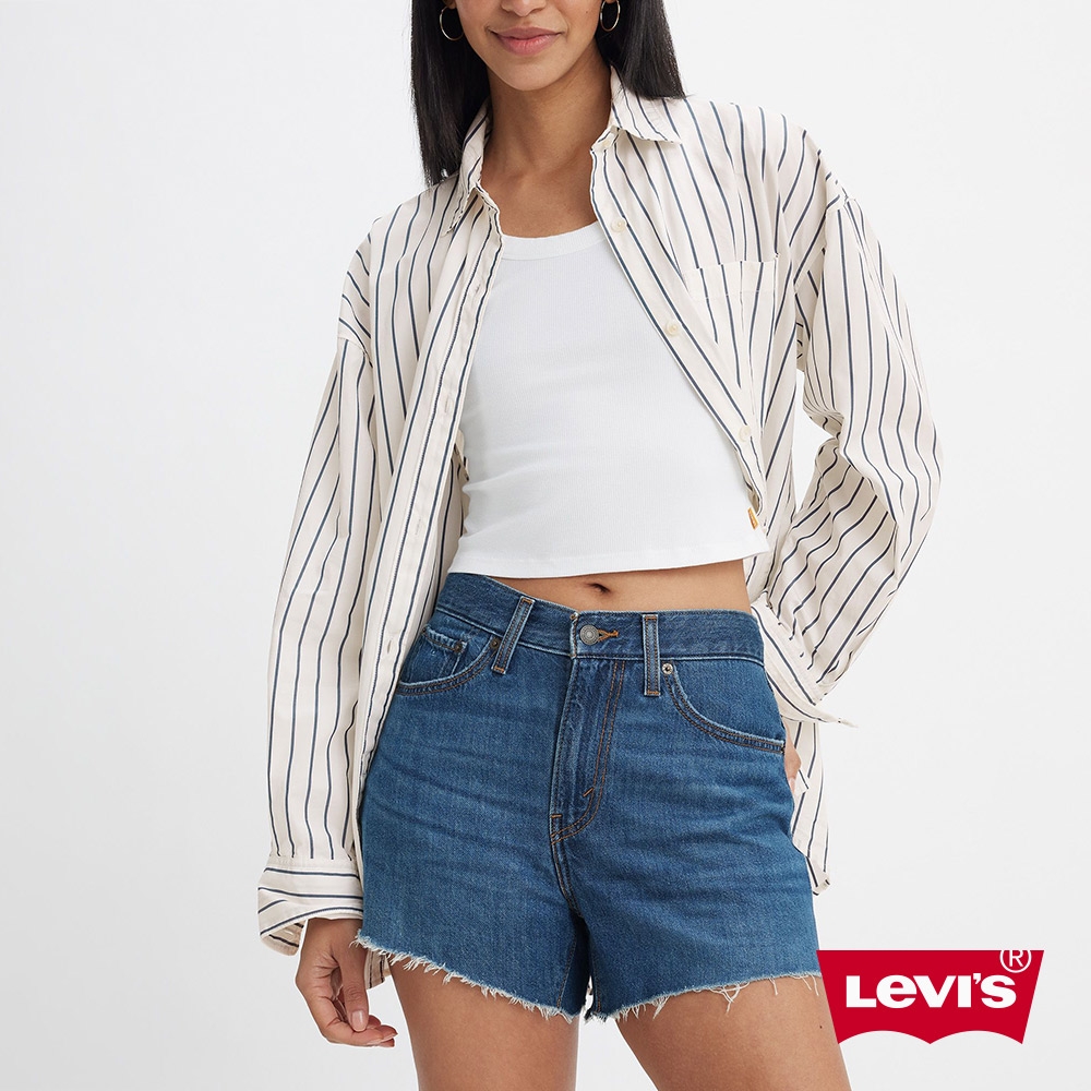 Levi's 女款復古80s MonJeans不收邊天絲彈性牛仔短褲
