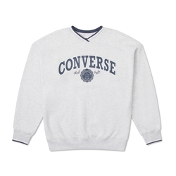 Converse Oversized Vneck 女款 灰色 V領 復古 大學T 長袖 10026039-A02