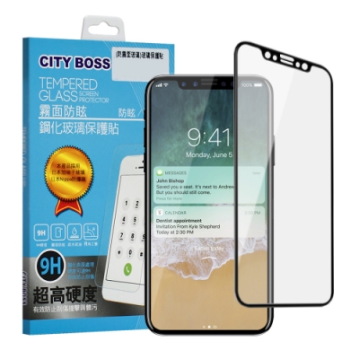 CITY BOSS for iPhone Xs / iPhone X 霧面防眩鋼化玻璃保護貼-黑