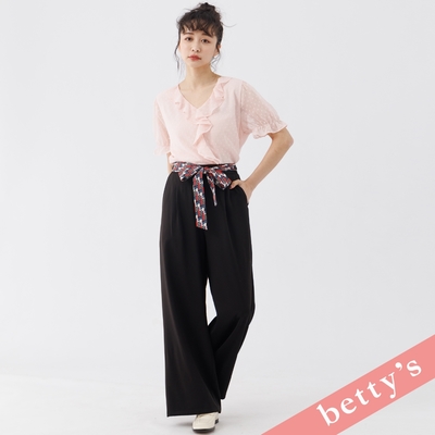 betty’s貝蒂思 腰鬆緊特色腰帶落地寬褲(黑色)