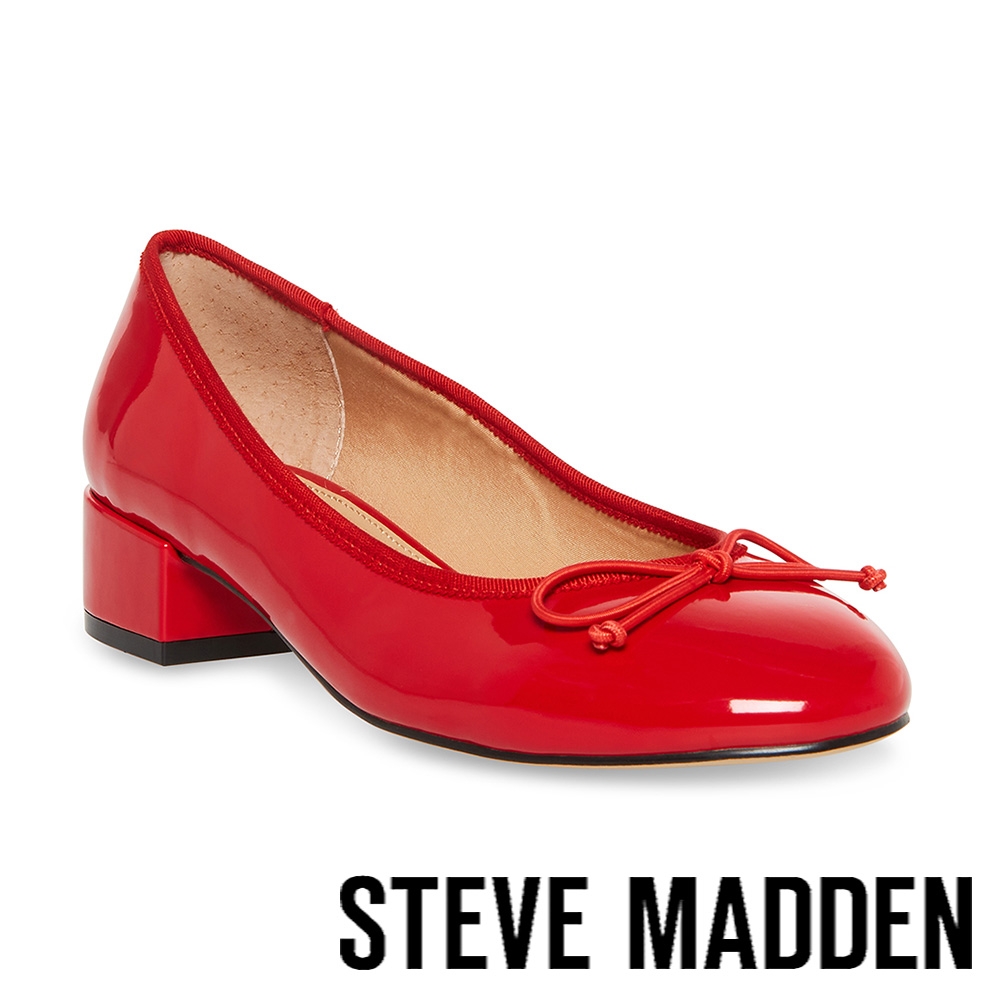 STEVE MADDEN-CHERISH 鏡面蝴蝶結低跟娃娃鞋-紅色