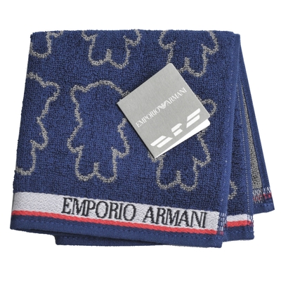 emporio armani mangabear 小熊圖騰字母logo刺繡小方巾(深藍底)