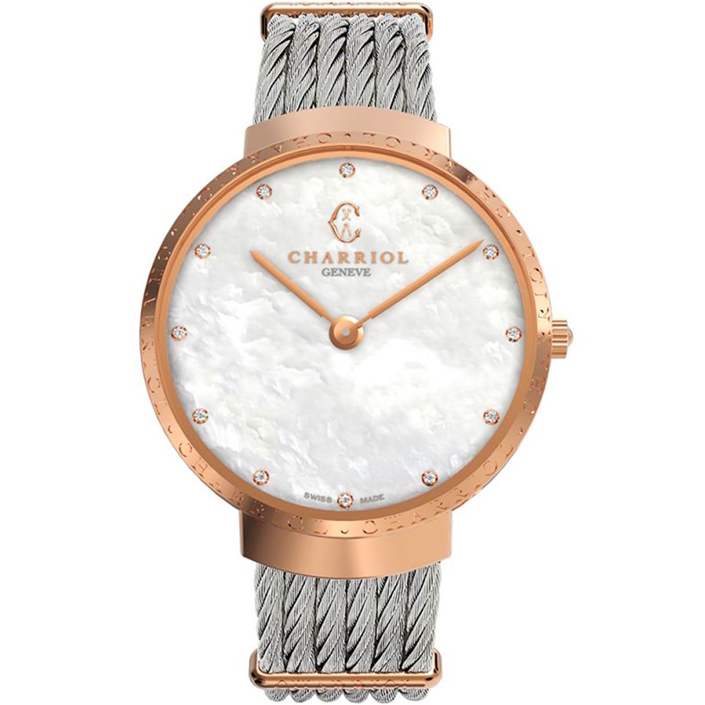 CHARRIOL 夏利豪 Slim系列 時尚鑽石鋼索腕錶 母親節禮物-34mm ST34CP560015