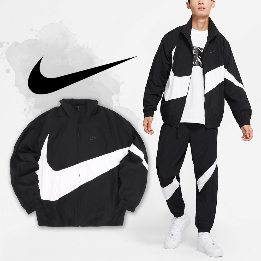 Nike 外套 NSW Swoosh 黑 白 大勾 風衣外套 立領 衝鋒外套 防風 男女款 DV1363-010