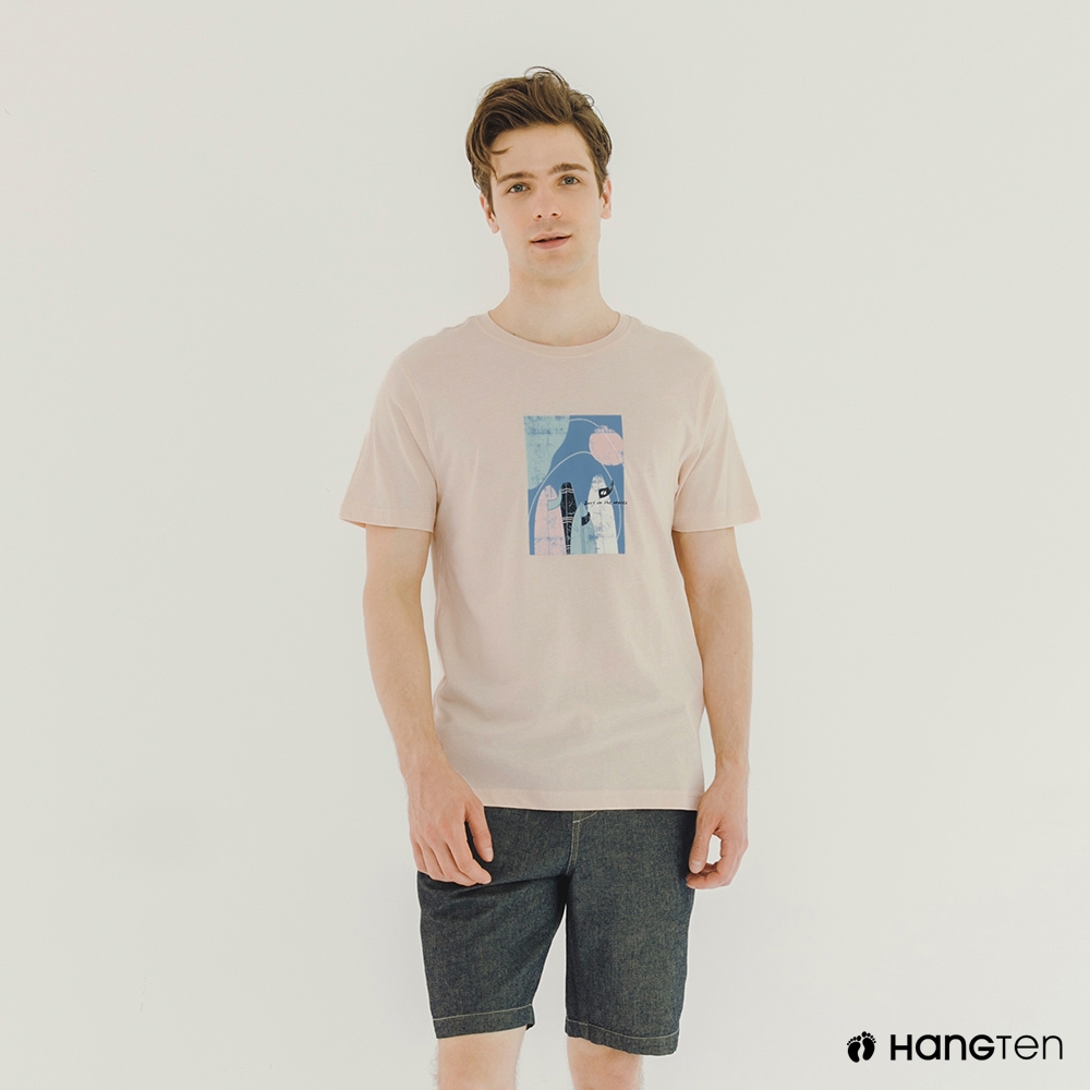 Hang Ten-男裝-有機棉衝浪板印花短袖T恤-橘粉
