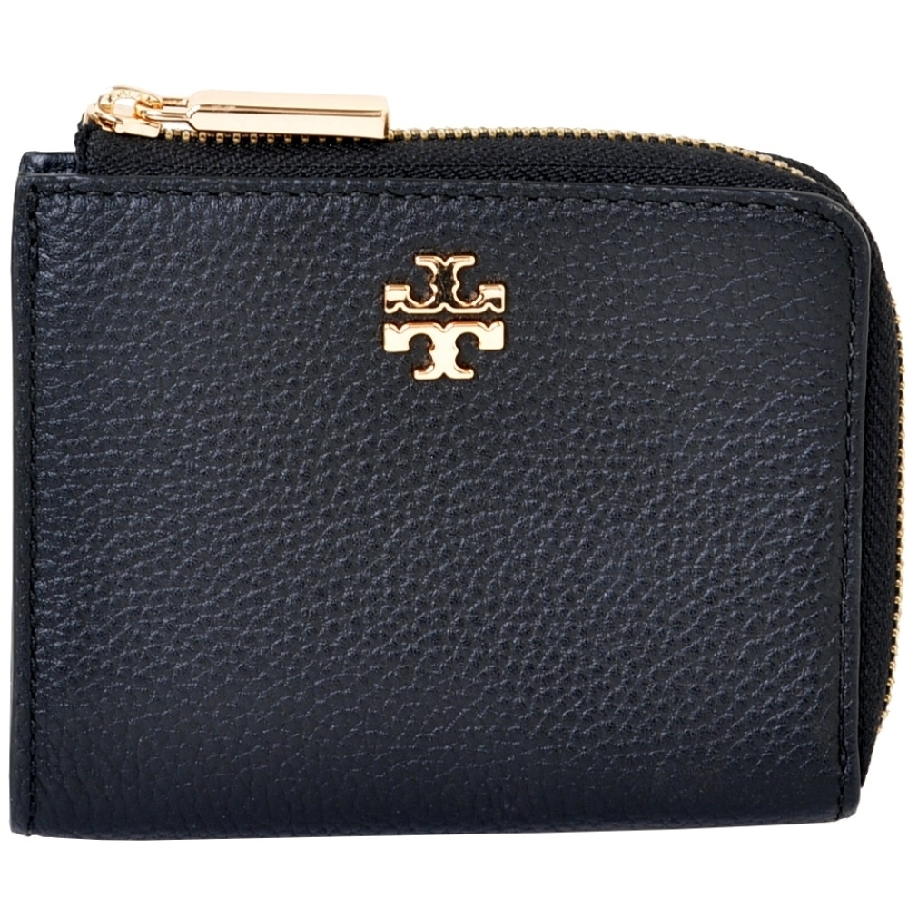 TORY BURCH CARTER 經典LOGO荔枝紋皮革L型拉鍊零錢包-經典黑