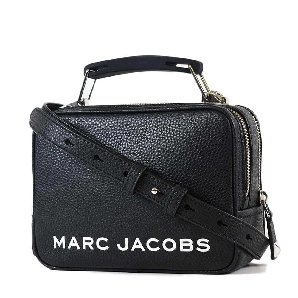 MARC JACOBS 專櫃款 THE BOX20荔枝紋手提/斜背二用包-白字黑/小