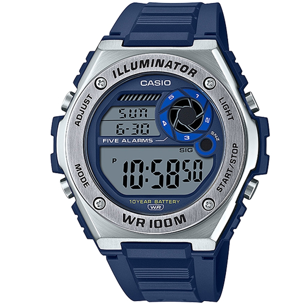 CASIO 10年電力系列金屬風質感休閒錶-藍(MWD-100H-2A)/50.7mm