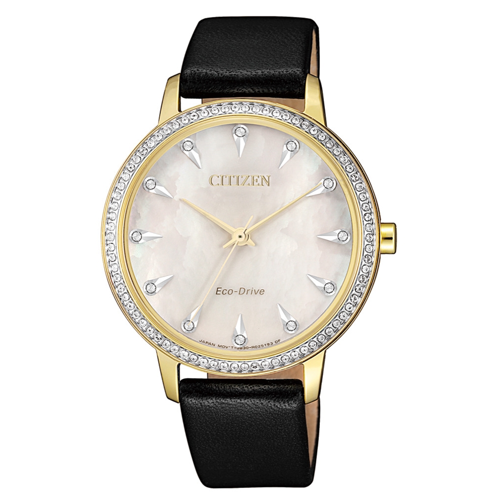 CITIZEN LADYS優雅鑽晶光動能皮帶腕錶FE7042-07D