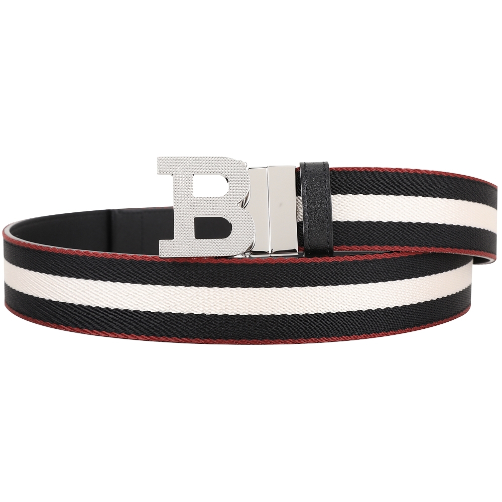 BALLY B BUCKLE 經典織紋雙面兩用腰帶(男款/黑色)