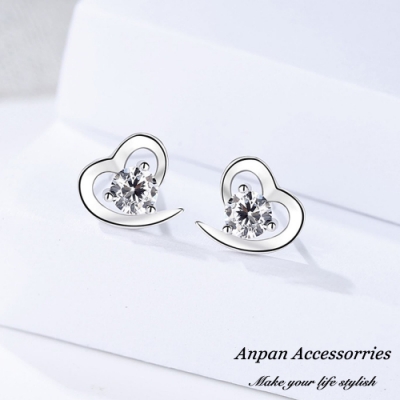 ANPAN愛扮S925純銀飾小香風甜蜜宣言鑽石白金耳釘式耳環