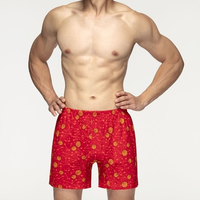 DADADO-星空籃球 M-3L印花四角男內褲(紅) 天然絲光棉-吸濕排汗-GHP135RS