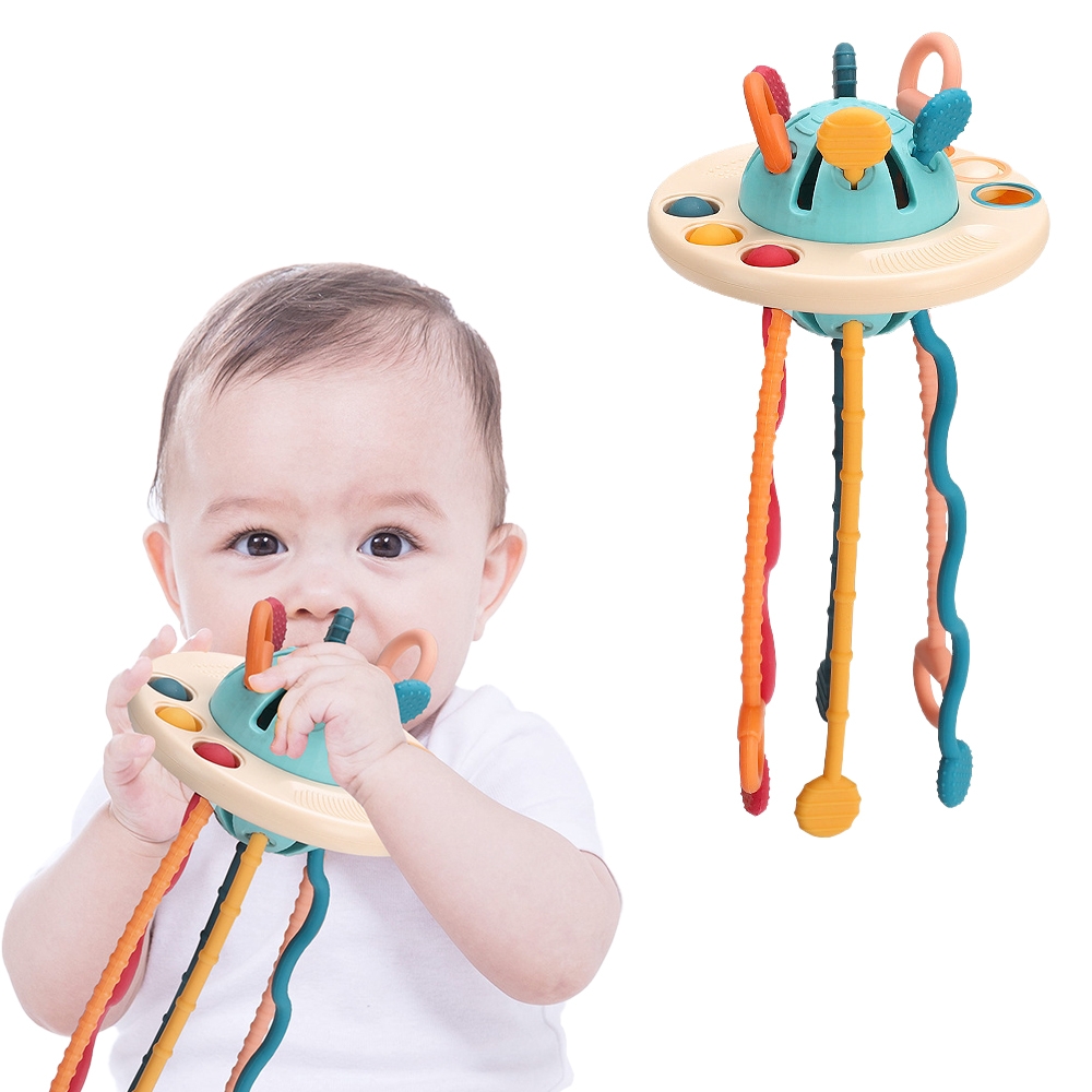 colorland彩色飛碟 水母拉拉樂 寶寶早教學習玩具 拉扯抓握益智玩具