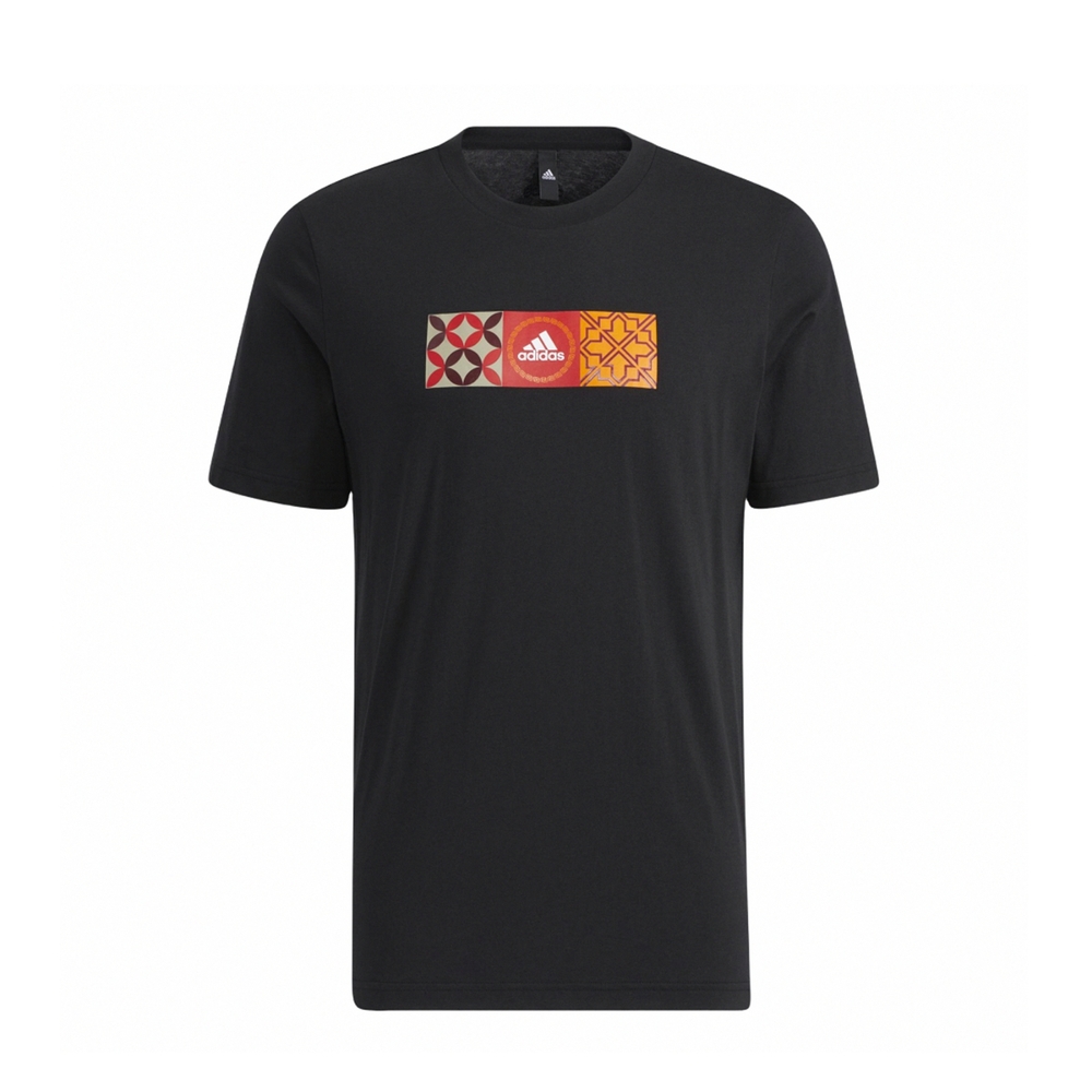 Adidas 短袖上衣 CNY Tee 男款 黑 花磚 印花 農曆新年 休閒 短T 純棉 愛迪達  HI3290