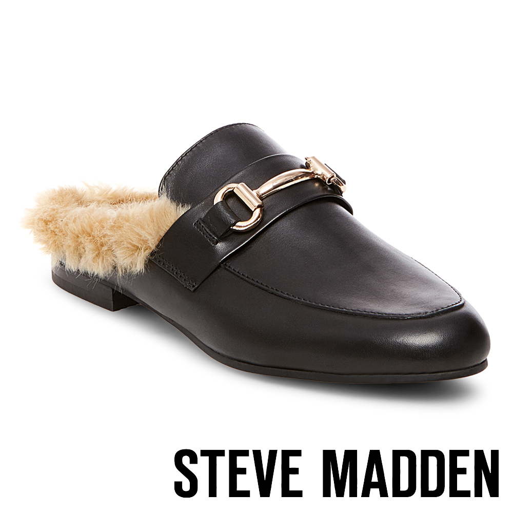 STEVE MADDEN-JILL 毛絨低跟穆勒鞋-黑色