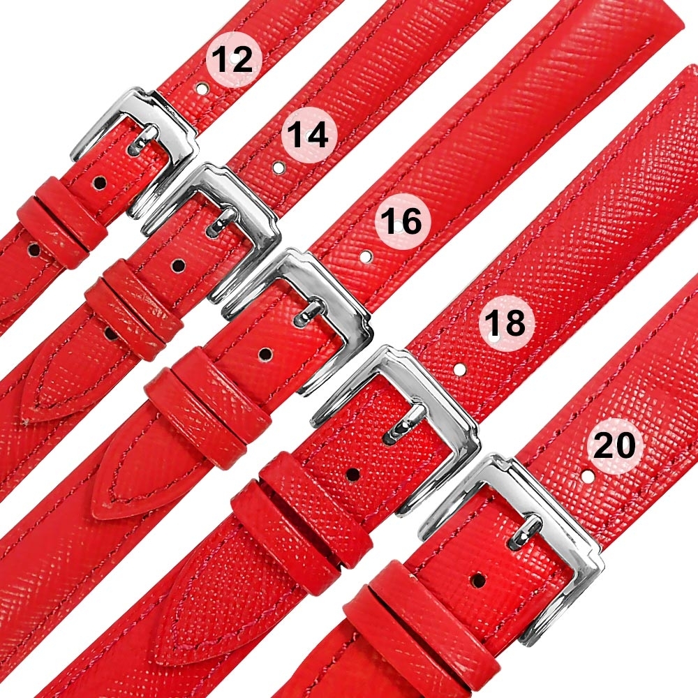 Watchband / 各品牌通用 真皮防刮壓紋錶帶 不鏽鋼扣頭 紅色