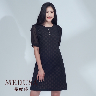 現貨【MEDUSA 曼度莎】小方格紋理直筒洋裝（M-XL）｜洋裝 連身裙 禮服