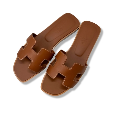 Hermes H平底拖鞋 (金棕 Gold) Oran sandal