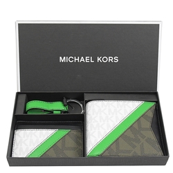 MICHAEL KORS GIFTING 經典印花撞色八卡對開短夾禮盒組(深綠/白)